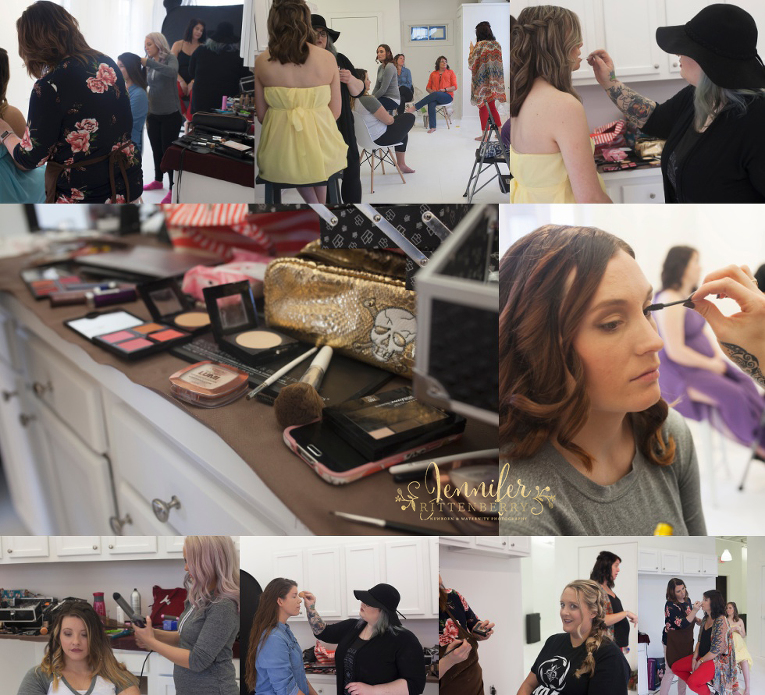 Behind the scenes make up and hair styling at the Rainbow Baby Maternity Event