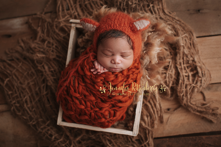 fox bonnet, newborn photography, newborn boy, posing ideas, posing pod, posing lounging pod, Woodsy Wonders Props, Rustic, Earthy, holiday, studio newborn photography, posed newborn photography