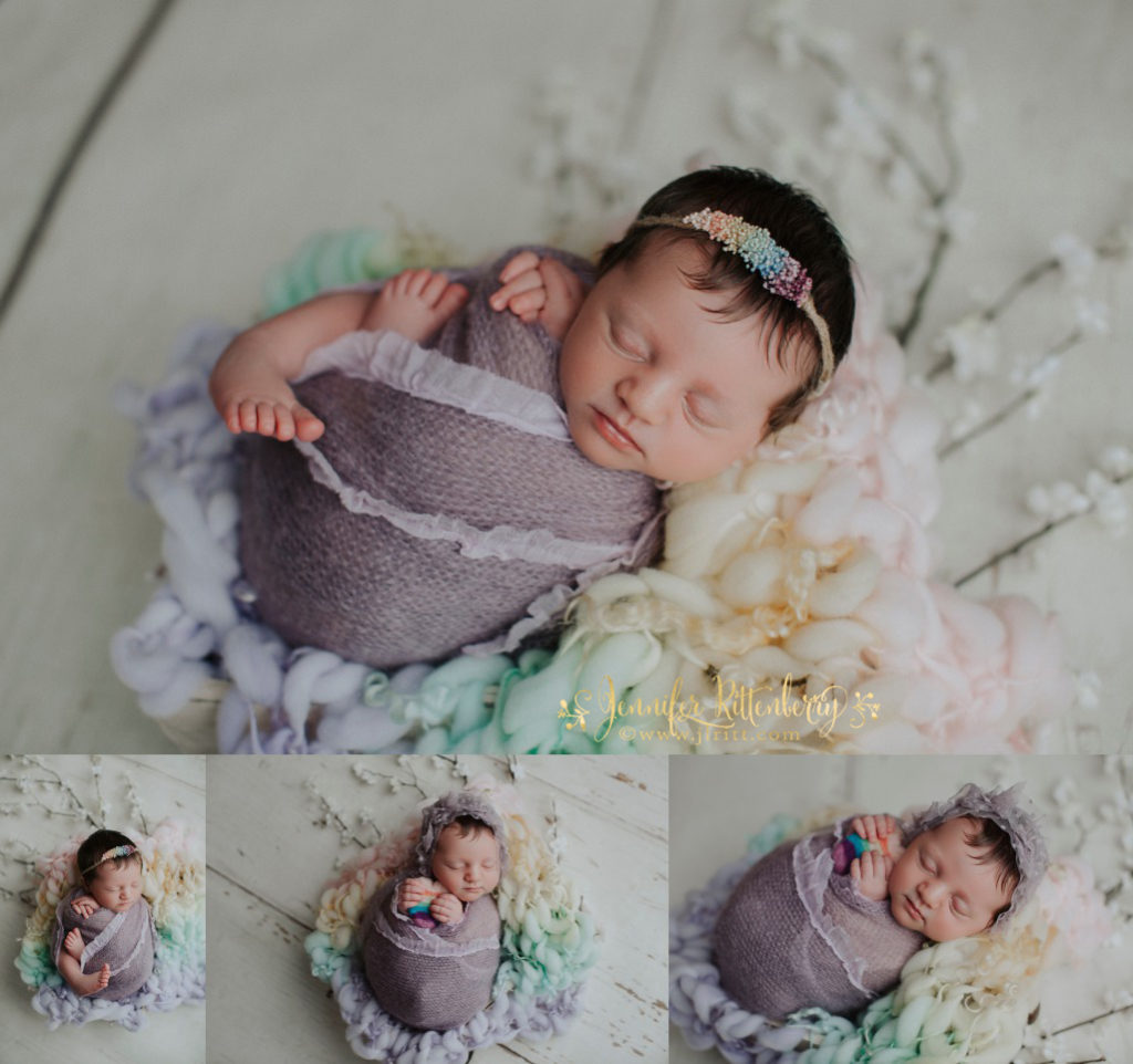 newborn photography, rainbow baby girl, rainbow setup