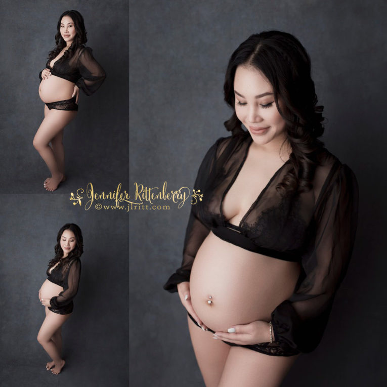 maternity photography, black lingerie, boudoir