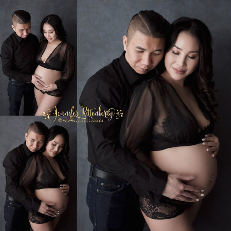 maternity photography, black lingerie, boudoir, couples, couples boudoir