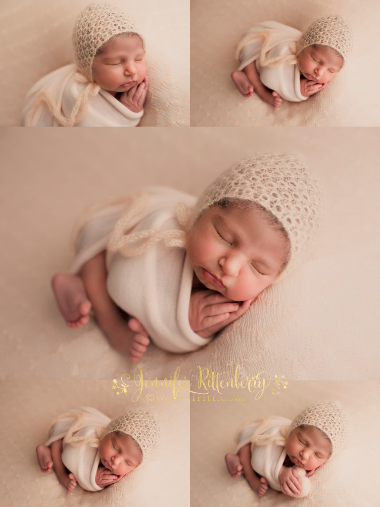 newborn girl, baby girl, peach newborn setup, beanbag pose, wrapped pose, newborn photography