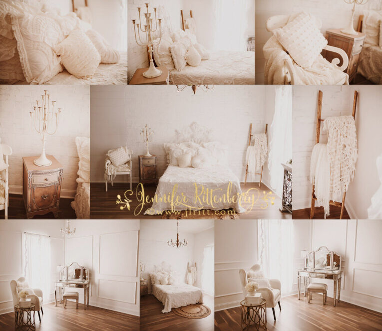 white bedding, natural light studio