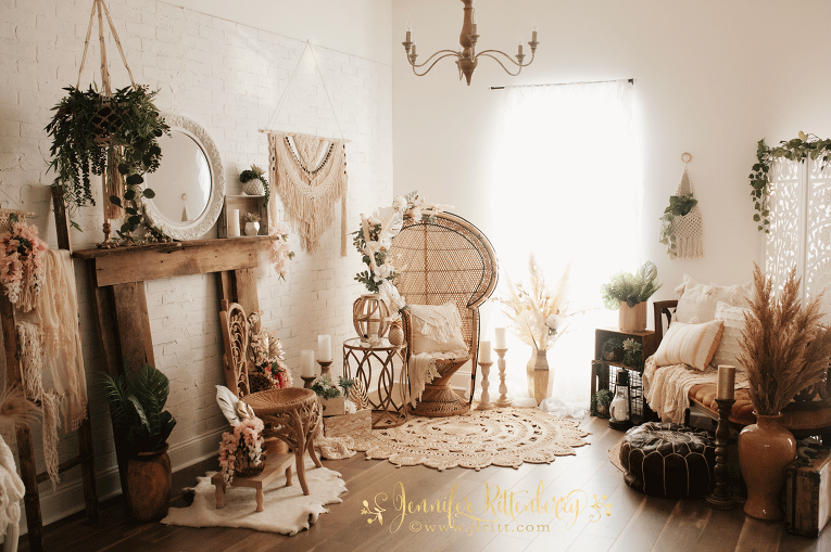 Feminine Boho Mini Session setup 